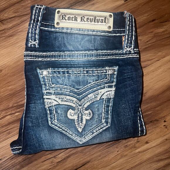 Mid Rise Rock Revival Jeans Liri Size 27 Easy Ankle Skinny Sequin Studded - Picture 5 of 12